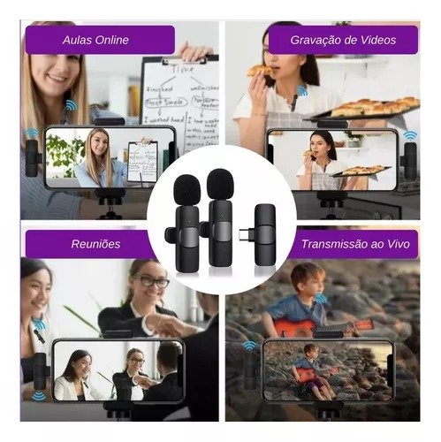 2 peças Microfone de lapela sem fio para dispositivos IOS, microfone duplo sem fio para gravação de vídeo - Imagem 3